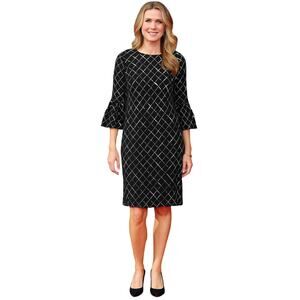 Calvin Klein Sheath Dress Womens Size 10 Stretch Knit Bell Sleeve Black Event